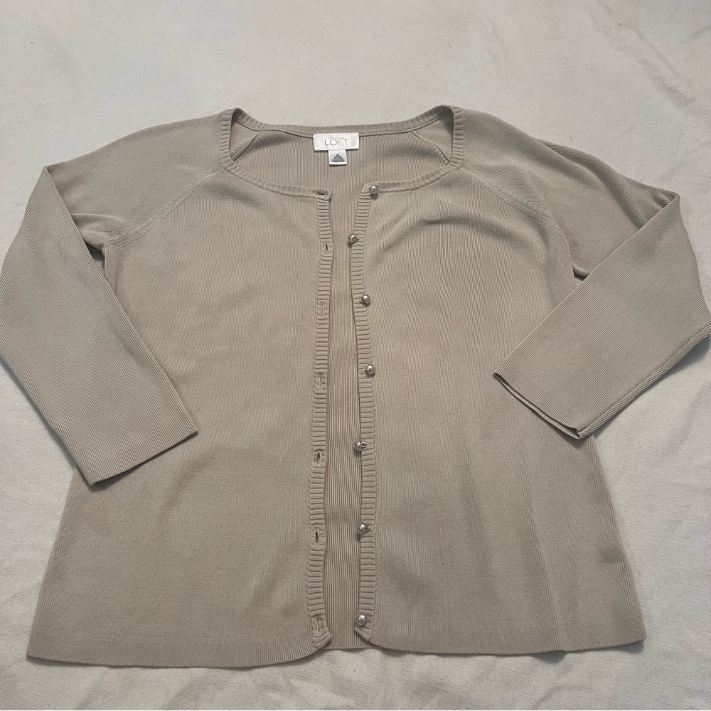 Loft Cream like tan Button-Up silk Cardigan with pearl buttons